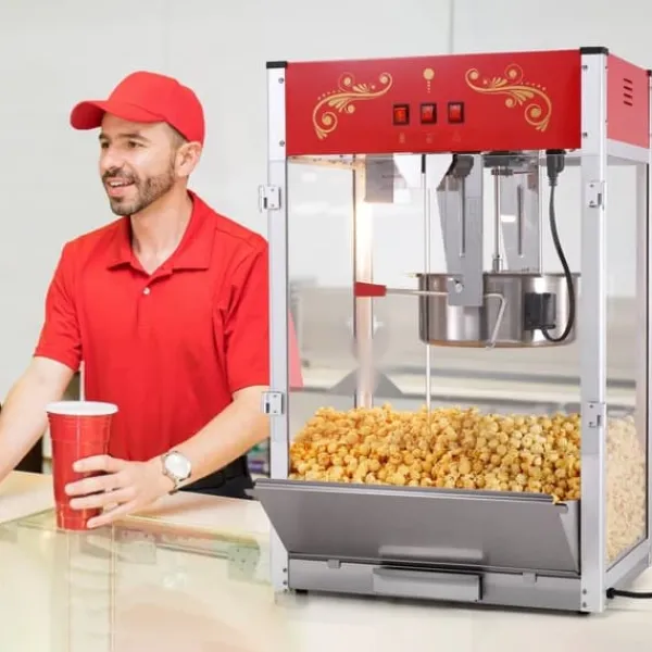 Popcornmaskine 1615W, 16 Oz, bordplade-hjemmaskine i rød, hurtig opvarmning, perfekt til film-aftener og fester. Best
