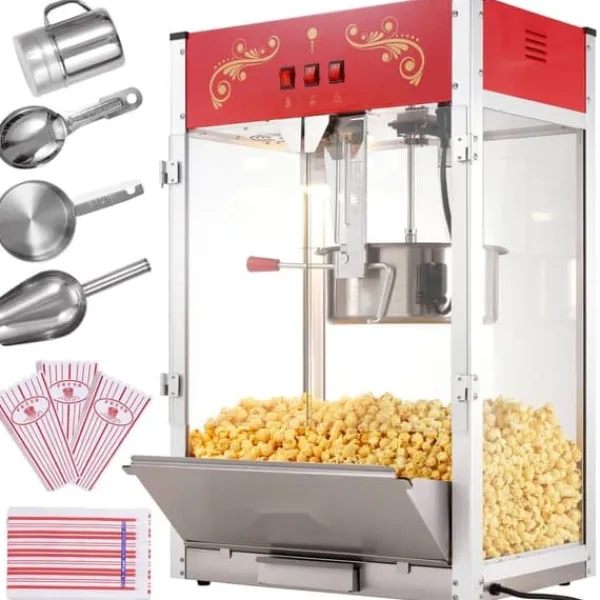 Popcornmaskine 1615W, 16 Oz, bordplade-hjemmaskine i rød, hurtig opvarmning, perfekt til film-aftener og fester. Best