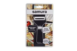 SAMURA Madskrællere & Udkernere>Premium japansk stål grøntsagsskræller med lige klinge – Holdbart køkkenredskab i rustfrit stål til ubesværet skrælning og madforberedelse