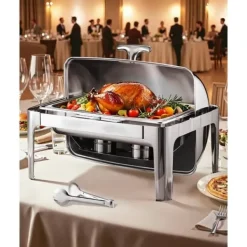 9Qt Rektangulært Gnidningsfad med Rulletop, Sæt med fuld størrelse pande, Rustfrit Stål Outlet