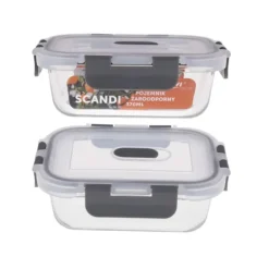 Beholdere Til Madopbevaring>Rektangulær varmebestandig glasbeholder med låg, skandinavisk lufttæt, 370 ml til fødevarer, tæt klipslukning