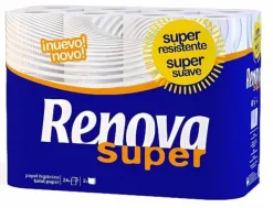 Toiletpapir>Renova Super Toiletpapir 16,3m 2-lags 130 ark 24 ruller