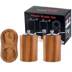 Salt- & Peberstrøere>Retro Farve Acacia Træ 8-Formet Base Manuel Peberkværn Sæt - Perfekt til Krydderier
