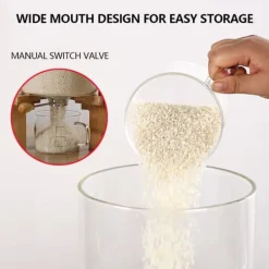 Risdispenser, 7,5 liters kapacitet, glas og bambusmateriale, dimensioner 20 cm diameter x 45 cm højde, tætsluttende og støvafvisende design