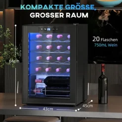 Rootz 20 Bottle Lille vin køleskab - Mini Beverage Cooler - Stille afkøling - 53L kapacitet - 43W x 45d x 64H cm Outlet