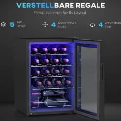 Rootz 20 Bottle Lille vin køleskab - Mini Beverage Cooler - Stille afkøling - 53L kapacitet - 43W x 45d x 64H cm Outlet