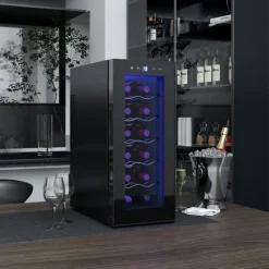 Rootz 12 flaskevin Køleskab - Drinks køleskab - Drikkefremskiftskøler - Energieffektiv - 26,5 cm W x 51,5 cm D x 65 H cm - Berøringsskærm og LED -lys | CDON Discount