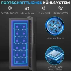 Rootz 12 flaskevin Køleskab - Drinks køleskab - Drikkefremskiftskøler - Energieffektiv - 26,5 cm W x 51,5 cm D x 65 H cm - Berøringsskærm og LED -lys | CDON Discount