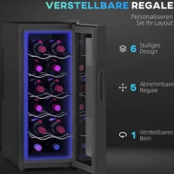 Rootz 12 flaskevin Køleskab - Drinks køleskab - Drikkefremskiftskøler - Energieffektiv - 26,5 cm W x 51,5 cm D x 65 H cm - Berøringsskærm og LED -lys | CDON Discount