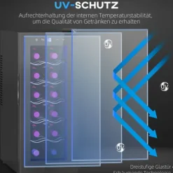 Rootz 12 flaskevin Køleskab - Drinks køleskab - Drikkefremskiftskøler - Energieffektiv - 26,5 cm W x 51,5 cm D x 65 H cm - Berøringsskærm og LED -lys | CDON Discount