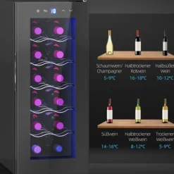 Rootz 12 flaskevin Køleskab - Drinks køleskab - Drikkefremskiftskøler - Energieffektiv - 26,5 cm W x 51,5 cm D x 65 H cm - Berøringsskærm og LED -lys | CDON Discount