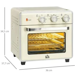 Rootz 5-i1 miniovn - 20 L Kapacitet - 1400w - 1 bagerist - 1 bageplade - 60 Min. Timer - Råhvid - 36L x 37,7W x 34,5H cm New