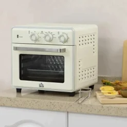 Rootz 5-i1 miniovn - 20 L Kapacitet - 1400w - 1 bagerist - 1 bageplade - 60 Min. Timer - Råhvid - 36L x 37,7W x 34,5H cm New