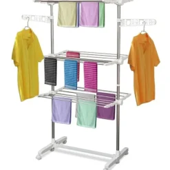 Vasketøjsudstyr>Rootz 3-lags foldbar mobil tøjlufter - Tørretumbler - Tørrestativ - Maksimal alsidighed - Pladsbesparende design - Nem mobilitet - 142L x 55W x 152H c | CDON