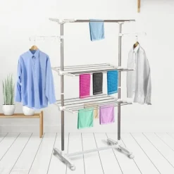 Vasketøjsudstyr>Rootz 3-lags foldbar mobil tøjlufter - Tørretumbler - Tørrestativ - Maksimal alsidighed - Pladsbesparende design - Nem mobilitet - 142L x 55W x 152H c | CDON