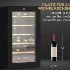 Rootz vinkøleskab - Vinkøler - Drikkevarekøler - Hurtigkøling - UV-beskyttelse - Nem rengøring - 43 cm x 45 cm x 75 cm - Stål og hærdet glas