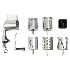Mandolin- & Rivejern>Rotary Grater, Rustfrit Stål, 5 Tromleskær,Sølv