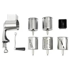 Mandolin- & Rivejern>Rotary Grater, Rustfrit Stål, 5 Tromleskær,Sølv
