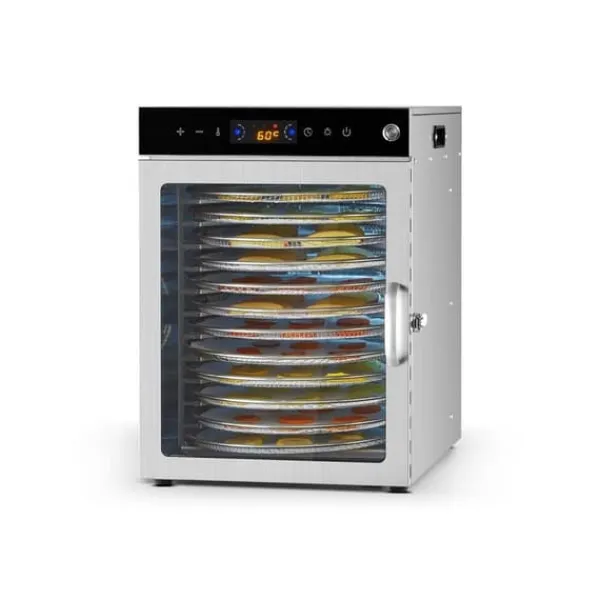 Dehydratorer>Roterende Madtørremaskine, 12 Bakker, Rustfrit Stål, 800W, Hurtig Frugttørring