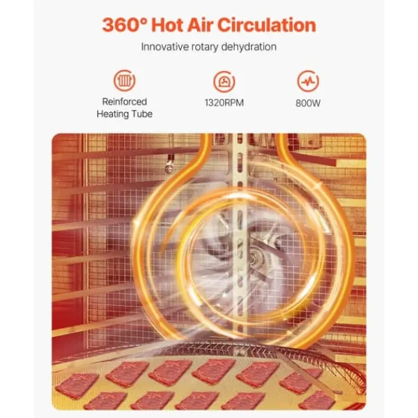 Dehydratorer>Roterende Madtørremaskine, 12 Bakker, Rustfrit Stål, 800W, Hurtig Frugttørring