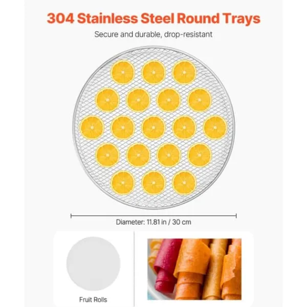 Dehydratorer>Roterende Madtørremaskine, 12 Bakker, Rustfrit Stål, 800W, Hurtig Frugttørring