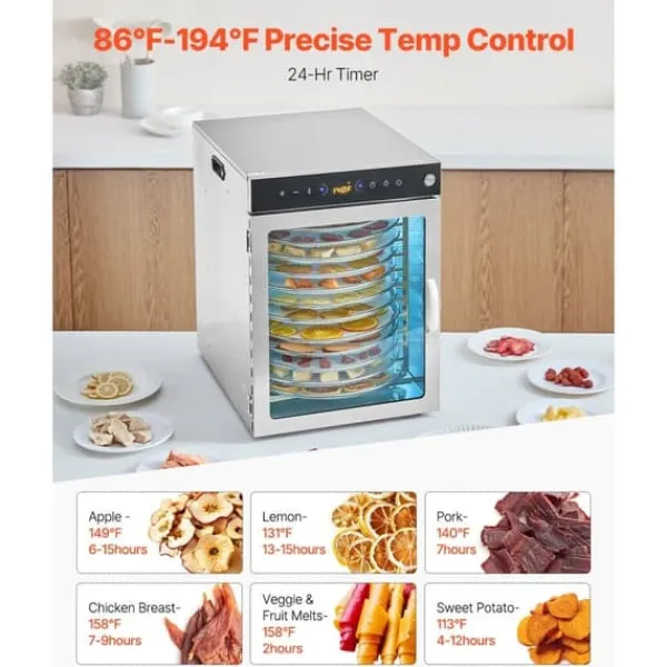 Dehydratorer>Roterende Madtørremaskine, 12 Bakker, Rustfrit Stål, 800W, Hurtig Frugttørring