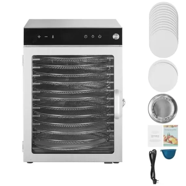 Dehydratorer>Roterende Madtørremaskine, 12 Bakker, Rustfrit Stål, 800W, Hurtig Frugttørring