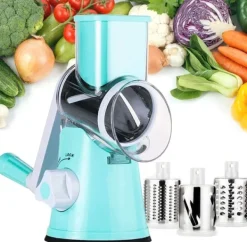 Mandolin- & Rivejern>Roterende rivejern med 3 forskellige tromler Blå