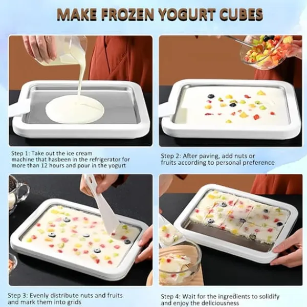 Rulleismaskine, fødevaregodkendt rustfrit stål, hjemmelavet is, hjemmelavede DIY smoothies, frosne yoghurtruller, velegnet til familieaktiviteter Online