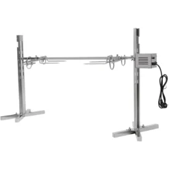 Grill-Ovne & Ovn Med Roterende Stegespyd>Rustfri pattegrisegrill, elektrisk rotisserie med motor, spyd med kødgafler, 220 V, sølv