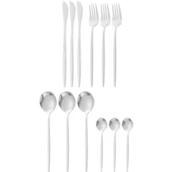Rustfrit stål bestiksæt - 12 dele sølvservicesæt til hjemmet og restauranten Outlet