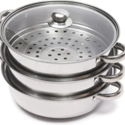 Rustfrit Stål Dampgryde, 3-Lags Design, Kompatibel med Alle Komfurer, Holdbart Glaslåg Discount