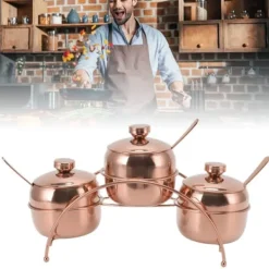 Rustfrit Stål Krydderisæt Salt og Peber Sukkerkrukke med Låg og Ske Køkkenkrydderiflasker med Opbevaringsstativ Rosaguld Discount