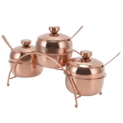 Rustfrit Stål Krydderisæt Salt og Peber Sukkerkrukke med Låg og Ske Køkkenkrydderiflasker med Opbevaringsstativ Rosaguld Discount