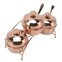 Rustfrit Stål Krydderisæt Salt og Peber Sukkerkrukke med Låg og Ske Køkkenkrydderiflasker med Opbevaringsstativ Rosaguld Discount