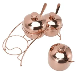 Rustfrit Stål Krydderisæt Salt og Peber Sukkerkrukke med Låg og Ske Køkkenkrydderiflasker med Opbevaringsstativ Rosaguld Discount