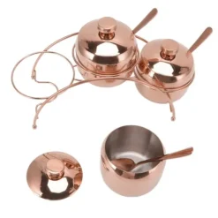 Rustfrit Stål Krydderisæt Salt og Peber Sukkerkrukke med Låg og Ske Køkkenkrydderiflasker med Opbevaringsstativ Rosaguld Discount