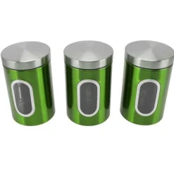Rustfrit stål madopbevaringskrukker Sæt - Grøn, 3 stk Best