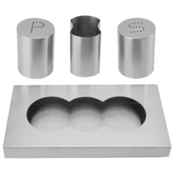 Salt- & Peberstrøere>Rustfrit stål Salt Peber Shakers Sæt Tandstikker Holder med Bakke Krydderi Dispenser Krydderi Dispenser Køkkentilbehør