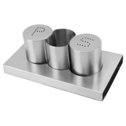 Salt- & Peberstrøere>Rustfrit stål Salt Peber Shakers Sæt Tandstikker Holder med Bakke Krydderi Dispenser Krydderi Dispenser Køkkentilbehør