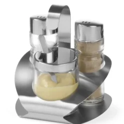 Salt- & Peberstrøere>Rustfrit stål salt peber sennep krydderi sæt - Hendi 465332