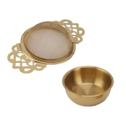 Rustfrit Stål Tesi med Drypskål Dobbelte Håndtag Genanvendelige Finmaskede Tefiltre til Løse Blade Urte Køkken Guld Discount