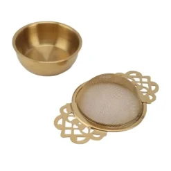 Rustfrit Stål Tesi med Drypskål Dobbelte Håndtag Genanvendelige Finmaskede Tefiltre til Løse Blade Urte Køkken Guld Discount