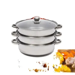 Rustfrit Stål Triple Lag Dampkoger, Ventileret Glaslåg, Ensartet Varmefordeling, Alsidig Kompatibilitet Hot