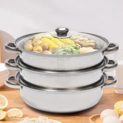 Rustfrit Stål Triple Lag Dampkoger, Ventileret Glaslåg, Ensartet Varmefordeling, Alsidig Kompatibilitet Hot