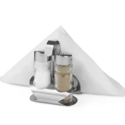 Salt og peber krydderisæt med servietholder i rustfrit stål - Hendi 465318 Online