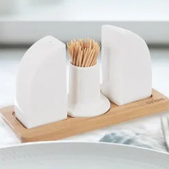 Salt- & Peberstrøere>Salt- og peberbøsse i porcelæn med stativ WHITELINE 4 stk.