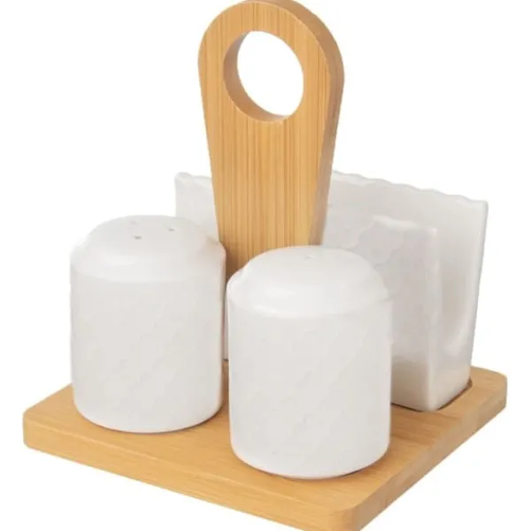 Salt- og pebersæt, 3-delt, kryddersæt, saltkar + peberbøsse, servietholder, WHITELINE ORION 153692 New