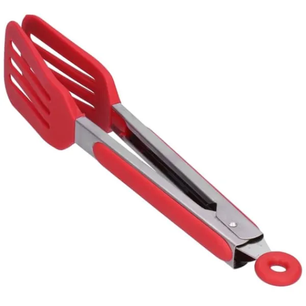 Sammenfoldelig Silikone Rustfrit Stål Bøftang - BBQ Køkkentang (12 Tommer, Rød) Outlet