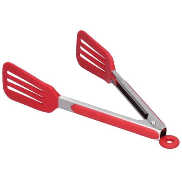 Sammenfoldelig Silikone Rustfrit Stål Bøftang - BBQ Køkkentang (12 Tommer, Rød) Outlet